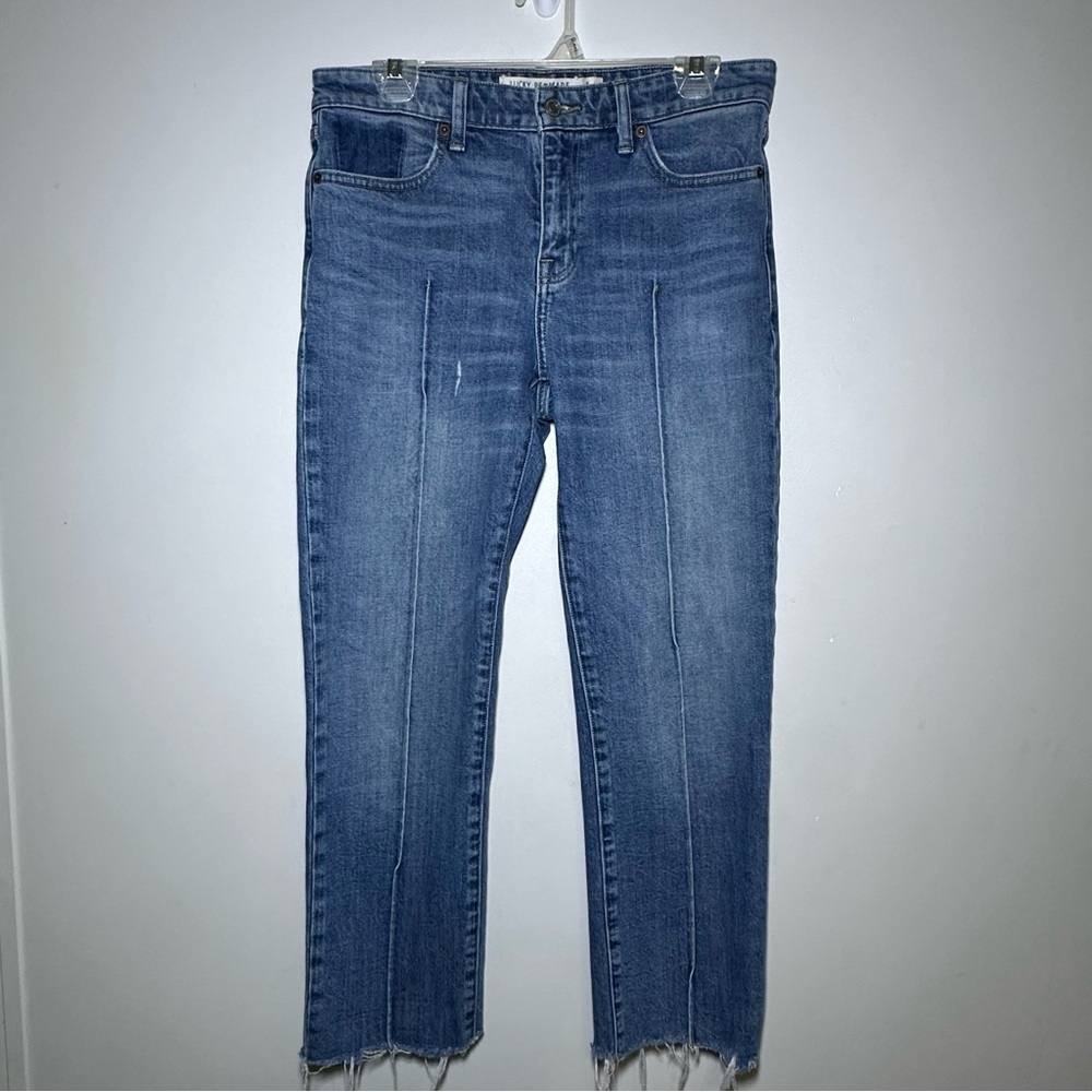 Lucky Brand Remade Ava Slim Straight Blue Denim Jeans with Frayed Hem Size 8/28